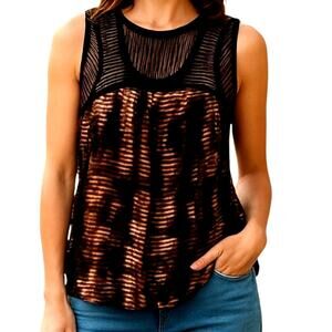Women's Small Brown Black Lace Sleeveless Top Shirt Blouse Miss Size 4 6 S